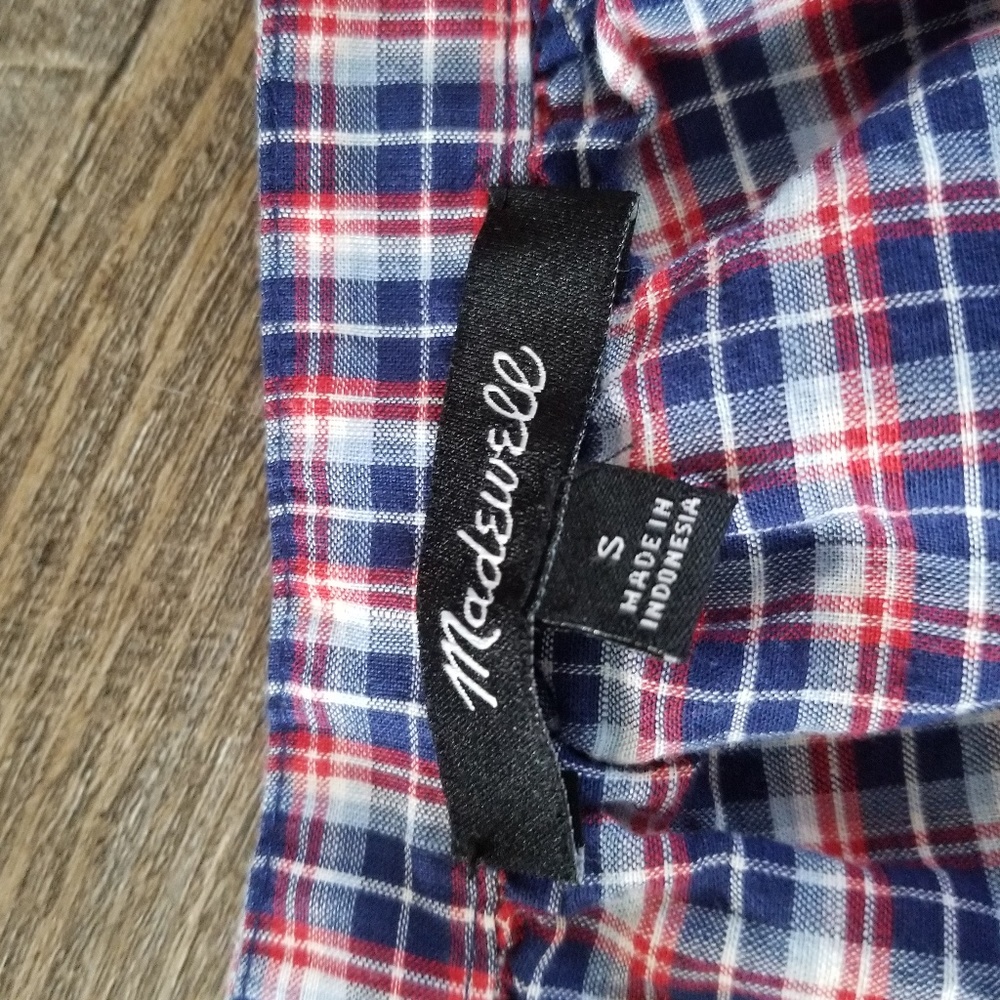 Madewell Plaid Crop V Neck 3/4 Sleeve Blouse - Picture 6 of 7
